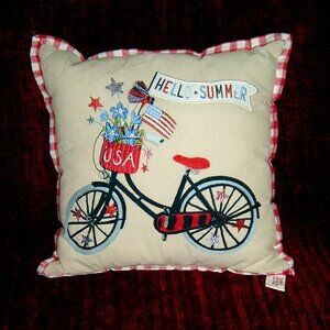 Hello Summer, 4th of July Themed Throw Pillow, VGUC
